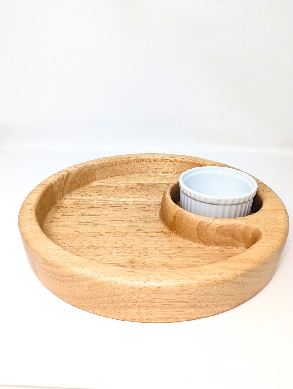 Wooden Snack & Dip Serving Board Tray with Crate&Barrel White Ramekin